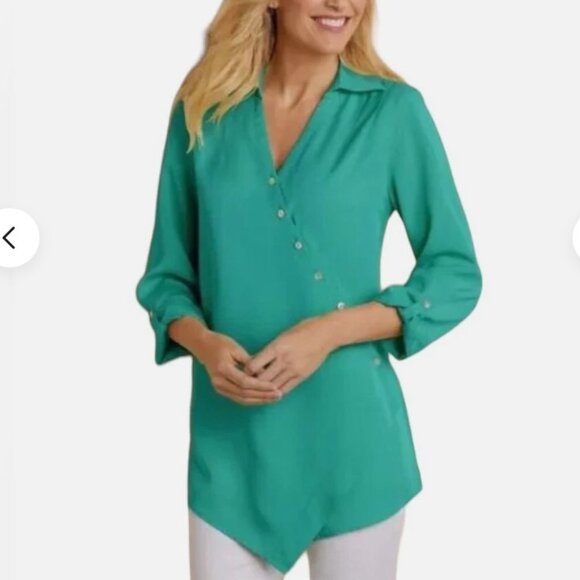 Soft Surroundings Tops - Soft Surroundings washed tencel tunic buttons roll tab sleeves medium